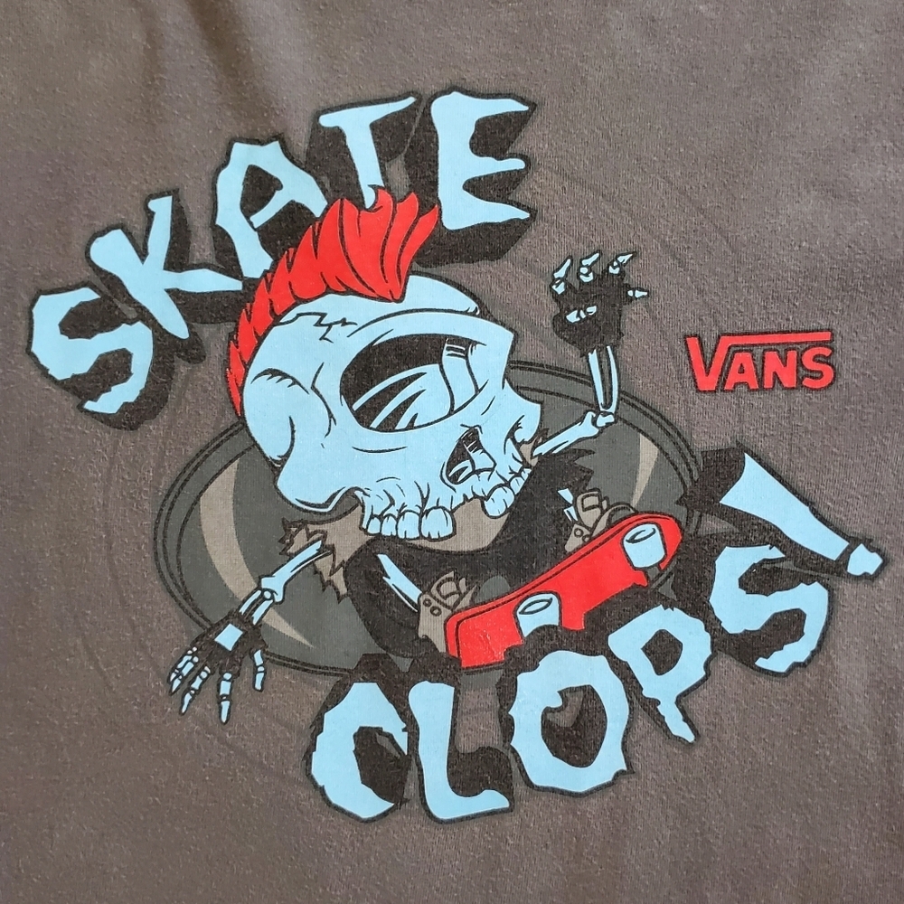 2506 * Vans Boys Skate Clops Graphic Layered Long Sleeve Tee Gray Black Size M - Picture 6 of 8